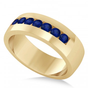 Men's Blue Sapphire Channel Set Wedding Band 14k Yellow Gold (0.49ct)