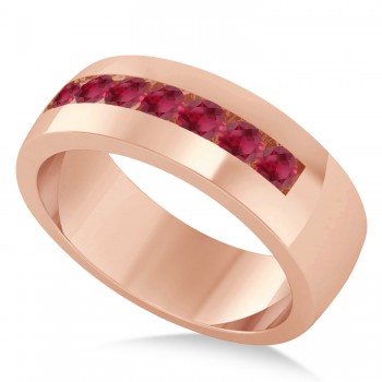 Men's Ruby Channel Set Wedding Band 14k Rose Gold (0.49ct)