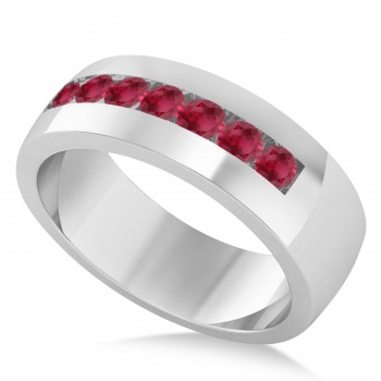 Men's Ruby Channel Set Wedding Band 14k White Gold (0.49ct)