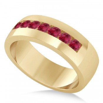 Men's Ruby Channel Set Wedding Band 14k Yellow Gold (0.49ct)