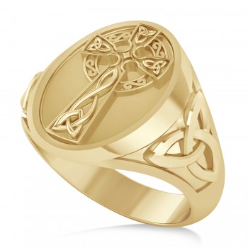 Men's Celtic Signet Irish Cross Ring 14K Yellow Gold