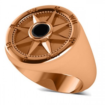 Men's Black Diamond Nautical Compass Ring 14k Rose Gold (0.25ct)