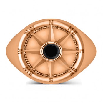 Men's Black Diamond Nautical Compass Ring 14k Rose Gold (0.25ct)