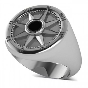 Men's Black Diamond Nautical Compass Ring Palladium (0.25ct)