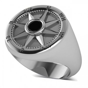 Men's Black Diamond Nautical Compass Ring Platinum (0.25ct)