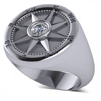 Men's Diamond Nautical Compass Fashion Ring 14k White Gold (0.25ct)