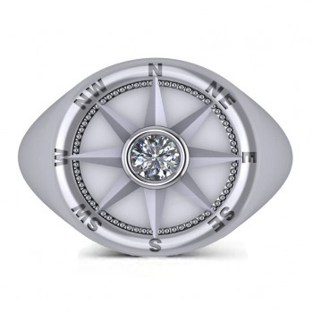 Men's Diamond Nautical Compass Fashion Ring 14k White Gold (0.25ct)