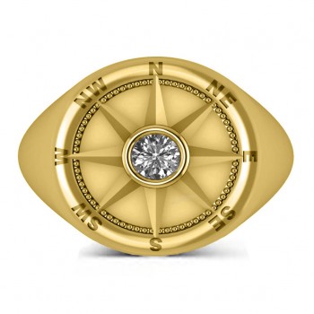 Men's Diamond Nautical Compass Fashion Ring 14k Yellow Gold (0.25ct)