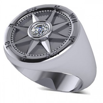 Men's Diamond Nautical Compass Fashion Ring Palladium (0.25ct)