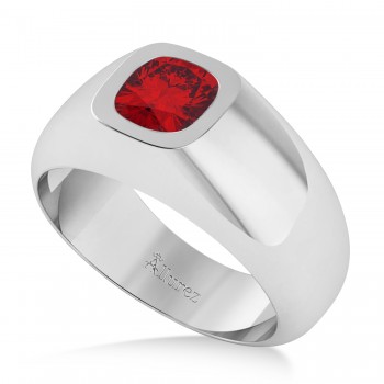 Men's Ruby Gypsy Ring 14k White Gold (1.00ct)