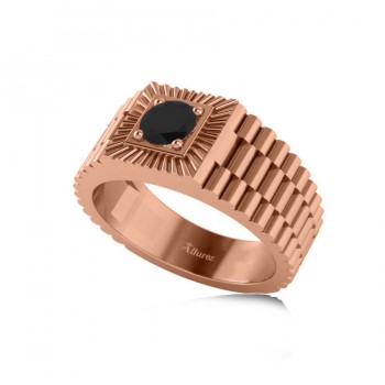 Two Tone Cut Black Diamond Men's Fashion Ring 14k Rose Gold (0.50 ct)