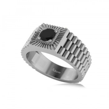 Two Tone Cut Black Diamond Men's Fashion Ring 14k White Gold (0.50 ct)