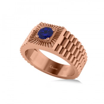 Two Tone Cut Blue Sapphire Men's Fashion Ring 14k Rose Gold (0.50 ct)