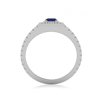 Two Tone Cut Blue Sapphire Men's Fashion Ring 14k White Gold (0.50 ct)