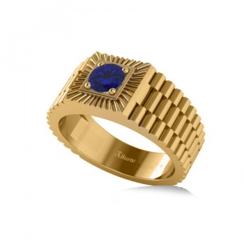 Two Tone Cut Blue Sapphire Men's Fashion Ring 14k Yellow Gold (0.50 ct)