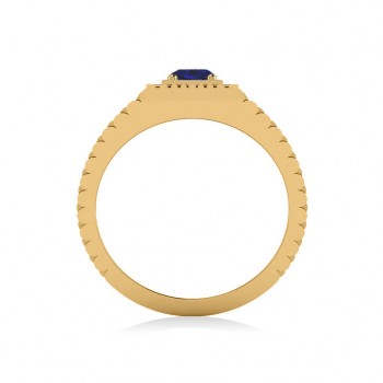 Two Tone Cut Blue Sapphire Men's Fashion Ring 14k Yellow Gold (0.50 ct)