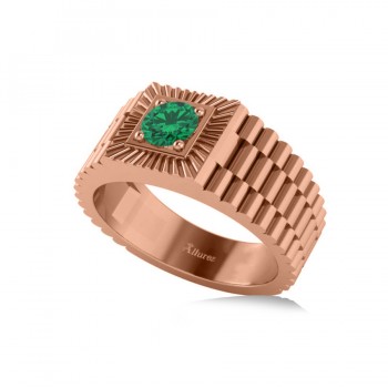 Two Tone Cut Emerald Men's Fashion Ring 14k Rose Gold (0.50 ct)