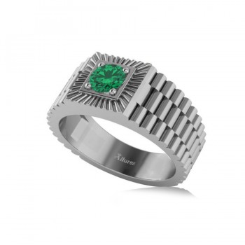 Two Tone Cut Emerald Men's Fashion Ring 14k White Gold (0.50 ct)