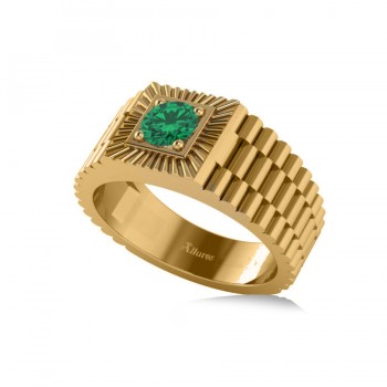 Two Tone Cut Emerald Men's Fashion Ring 14k Yellow Gold (0.50 ct)