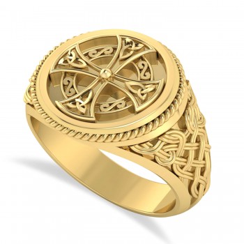 Men's Celtic Cross Signet Ring 14k Yellow Gold