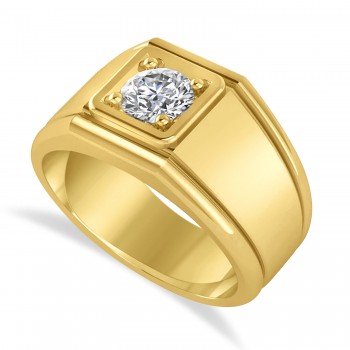 Men's Round Diamond Solitaire Ring 14k Yellow Gold (0.75 ctw)