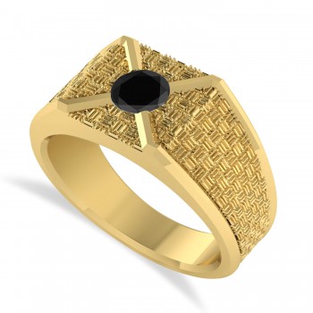 Men's Textured Black Diamond Fashion Ring 14k Yellow Gold (0.50 ctw)