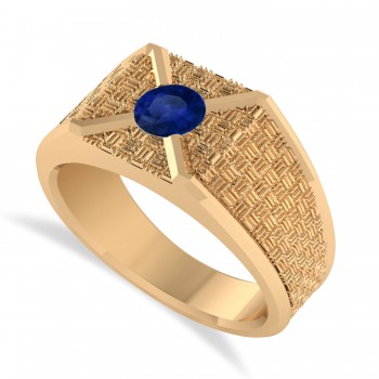 Men's Textured Blue Sapphire Fashion Ring 14k Rose Gold (0.50 ctw)
