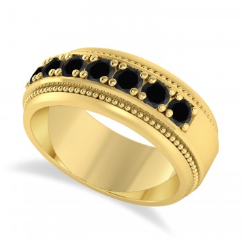 Men's Seven-Stone Black Diamond Milgrain Ring 14k Yellow Gold (1.05 ctw)