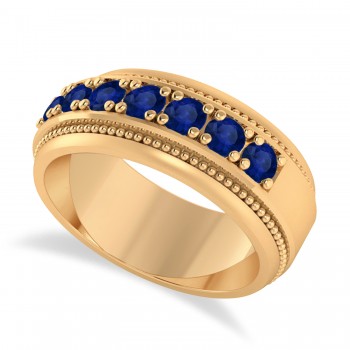 Men's Seven-Stone Blue Sapphire Milgrain Ring 14k Rose Gold (1.05 ctw)