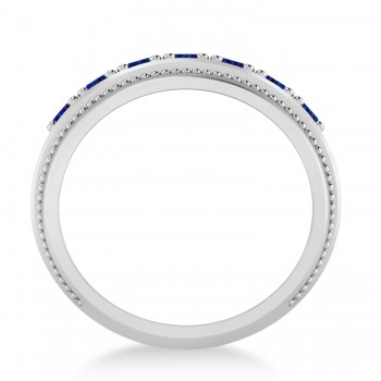 Men's Seven-Stone Blue Sapphire Milgrain Ring 14k White Gold (1.05 ctw)