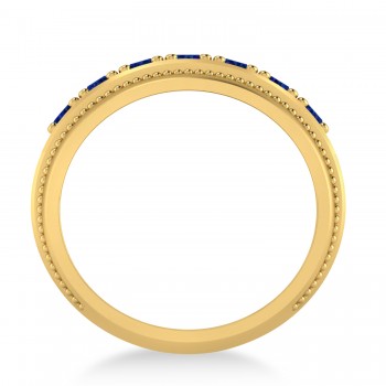 Men's Seven-Stone Blue Sapphire Milgrain Ring 14k Yellow Gold (1.05 ctw)