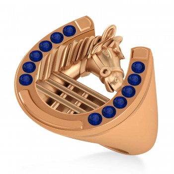 Men's Blue Sapphire Stallion & Horseshoe Fashion Ring 14k Rose Gold (0.36 ctw)