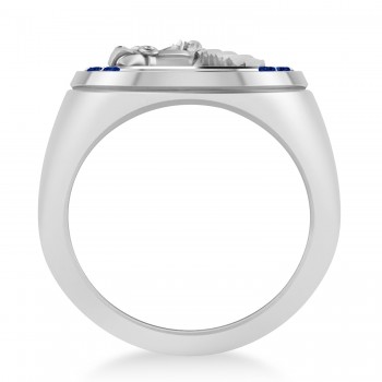 Men's Blue Sapphire Stallion & Horseshoe Fashion Ring 14k White Gold (0.36 ctw)