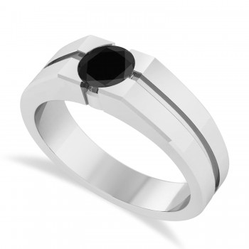 Men's Black Diamond Solitaire Fashion Ring 14k White Gold (1.00 ctw)