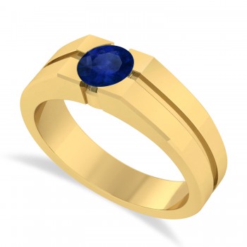 Men's Blue Sapphire Solitaire Fashion Ring 14k Yellow Gold (1.00 ctw)
