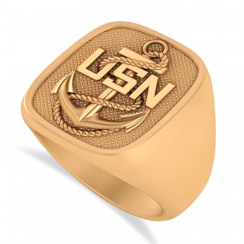 United States Navy Anchor Men's Signet Fashion Ring 14k Rose Gold