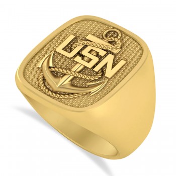 United States Navy Anchor Men's Signet Fashion Ring 14k Yellow Gold