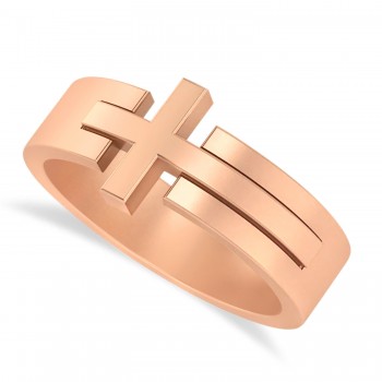 Mens Novelty Cross Ring in 14k Rose Gold