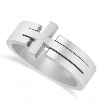 Mens Novelty Cross Ring in 14k White Gold