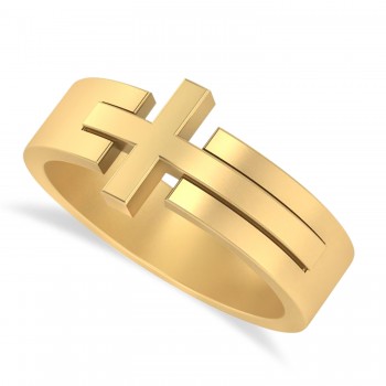 Mens Novelty Cross Ring in 14k Yellow Gold