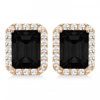 Emerald Cut Black & White Diamond Halo Earrings 14k Rose Gold (2.42ct)