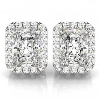 Emerald Cut Lab Diamond Halo Earrings 14k White Gold (2.42ct)