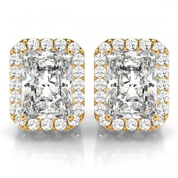 Emerald Cut Lab Diamond Halo Earrings 14k Yellow Gold (2.42ct)