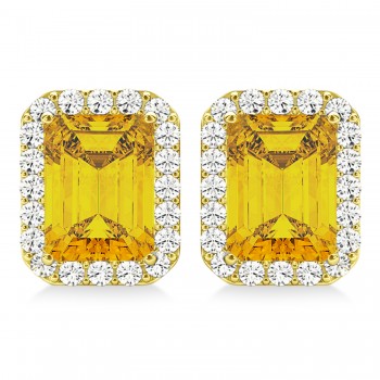 Emerald Cut Yellow Sapphire & Diamond Halo Earrings 14k Yellow Gold (2.60ct)