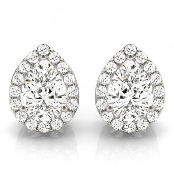Teardrop Moissanite & Diamond Halo Earrings 14k White Gold (1.66ct)