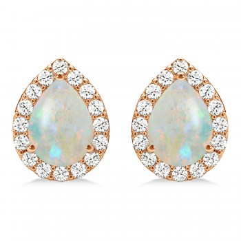 Teardrop Opal & Diamond Halo Earrings 14k Rose Gold (0.94ct)