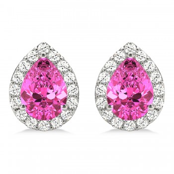 Teardrop Pink Sapphire & Diamond Halo Earrings 14k White Gold (1.74ct)