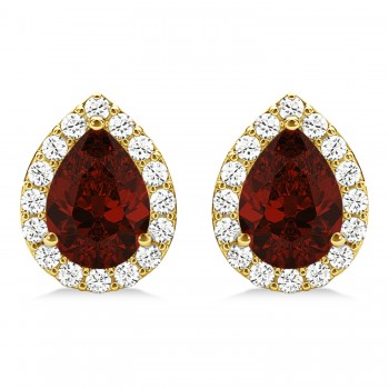 Teardrop Ruby & Diamond Halo Earrings 14k Yellow Gold (1.74ct)