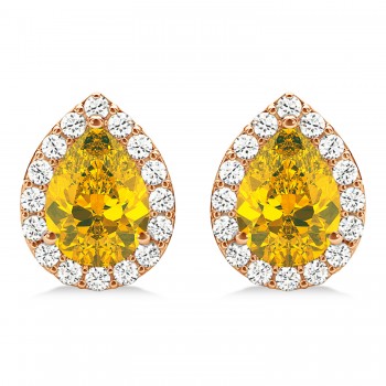 Teardrop Yellow Sapphire & Diamond Halo Earrings 14k Rose Gold (1.74ct)