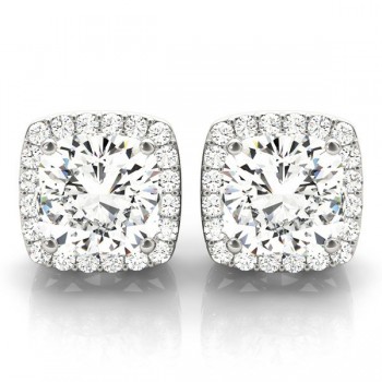 Cushion Cut Moissanite & Diamond Halo Earrings 14k White Gold (1.22ct)